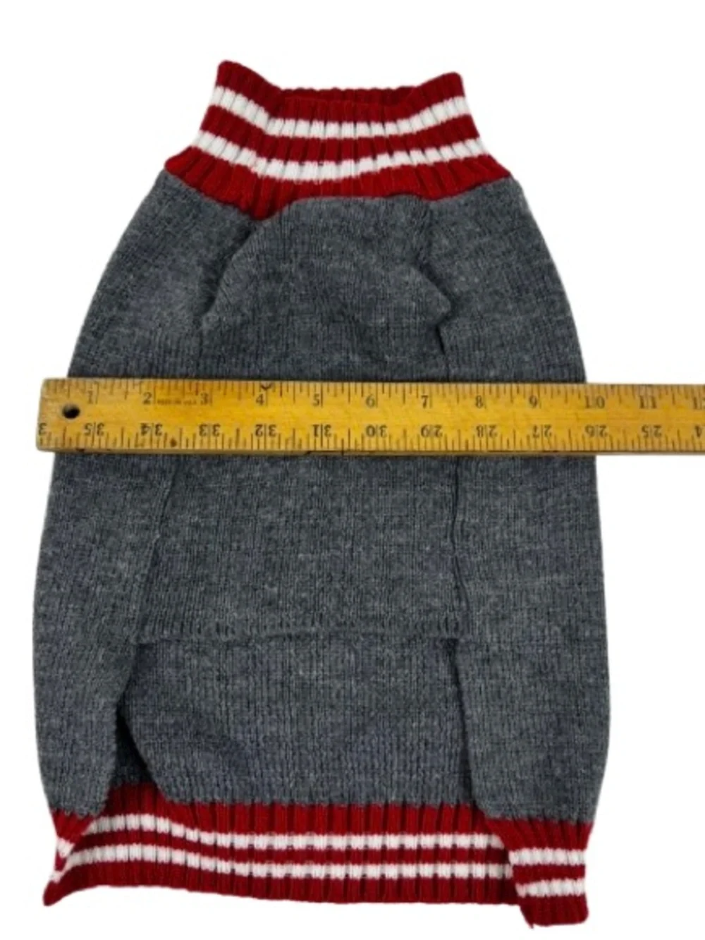 Dog Grey Holiday Knit Sweater  Red Accents